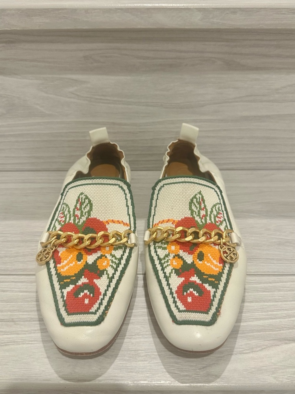 Tory Burch Embroidered Leather Loafers Worn 3x Like New